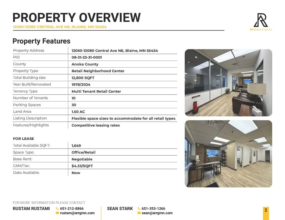 office/retail space available in blaine 1649 sf